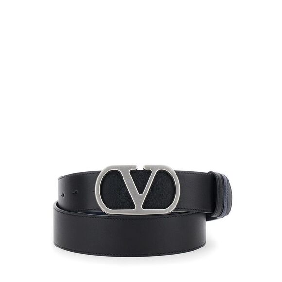 Valentino Garavani Men Black Belt With Vlogo Buckle In Leather Man